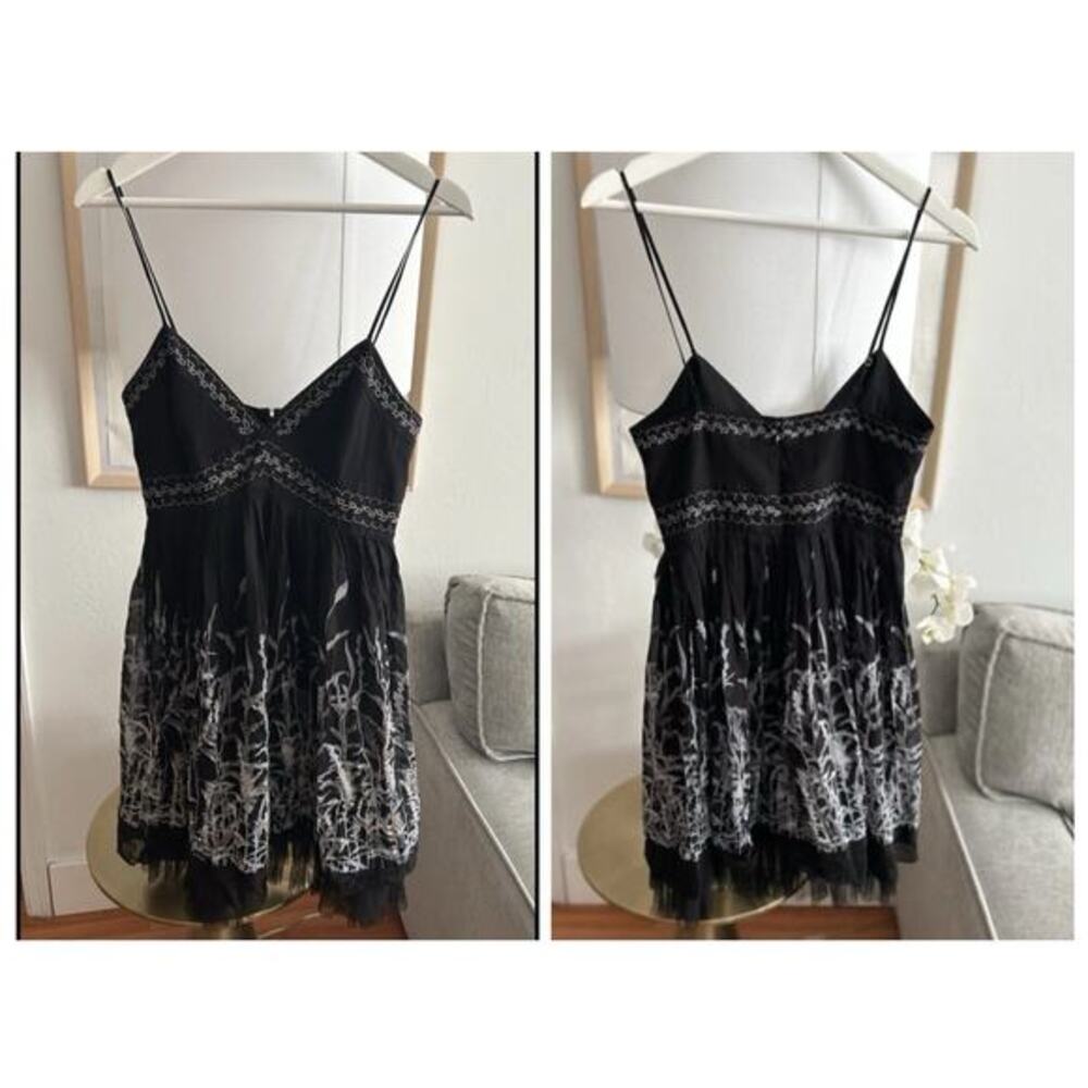 Vintage Y2K Black Babydoll Silk Dress Whimsygoth Flowy Grunge 90’s Tulle Goth